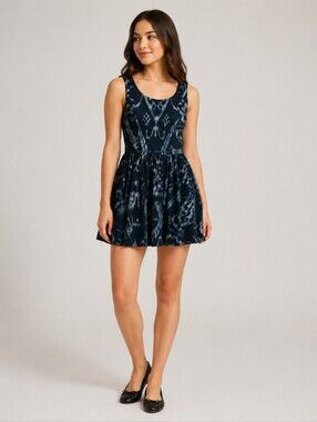 StyleStalker Black Ikat Print Skater Dress Cutout Open Back Flare US 8